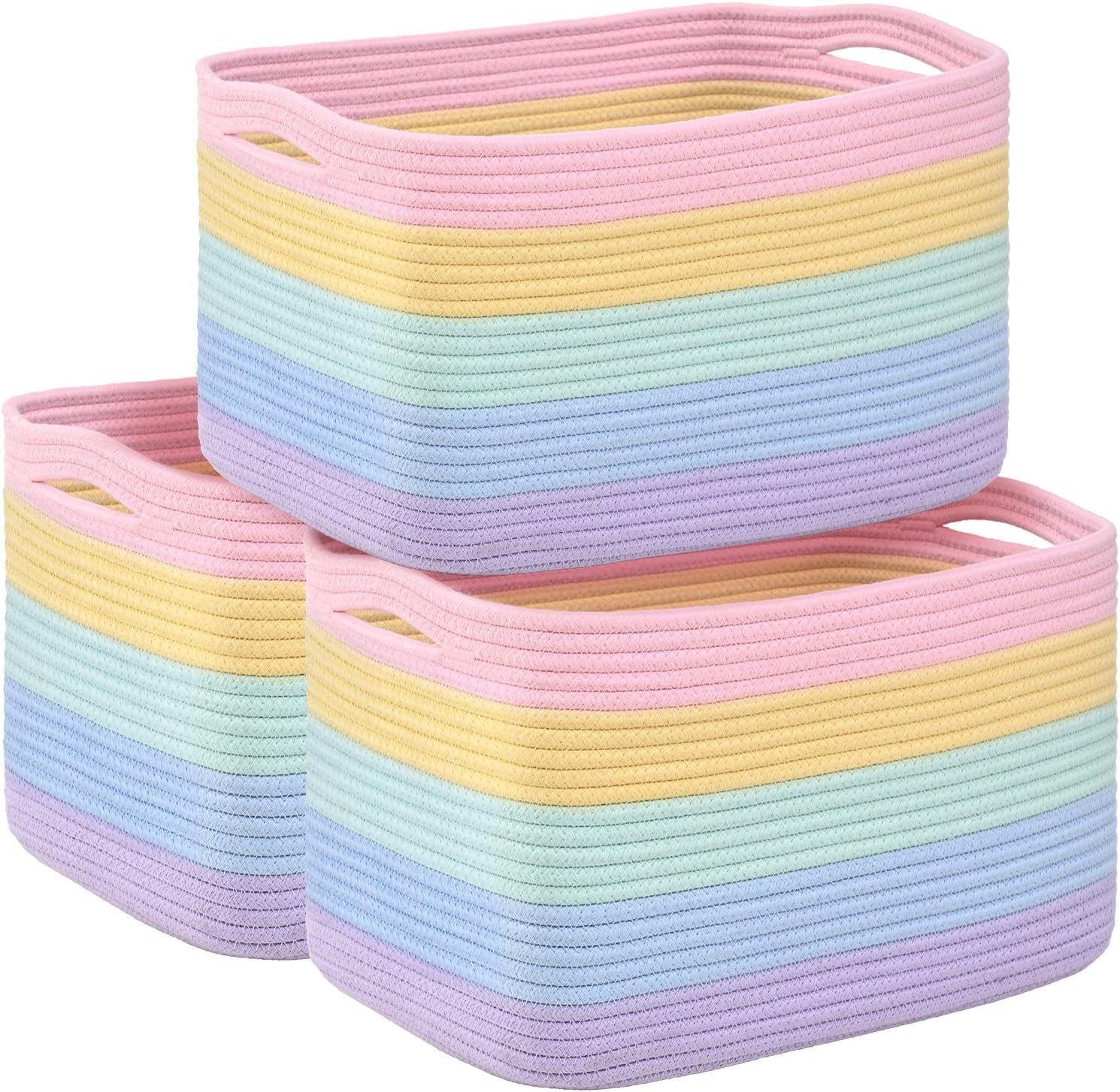Shelf Baskets for Organizing, Woven Storage Basket for Shelves，Cotton Rope Storage Bins for Toys