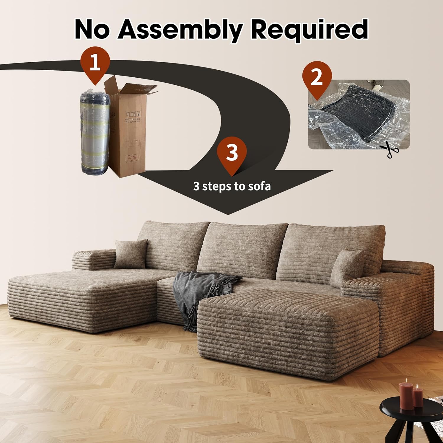 108" Sectional Couches for Living Room Modern Modular Sofa with L-Shape Couchs Upholstered Boneless