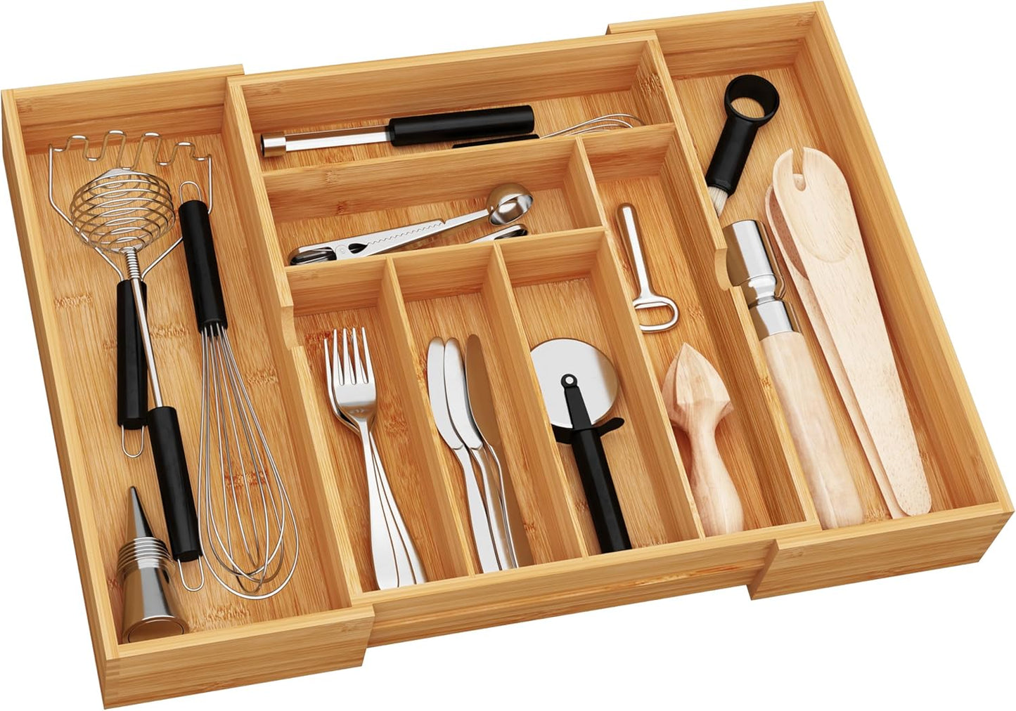 BAMEOS 3" Deepth Expandable Drawer Organizer, Deep Flatware Organizer, Adjustable Silverware