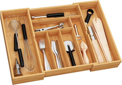 BAMEOS 3" Deepth Expandable Drawer Organizer, Deep Flatware Organizer, Adjustable Silverware
