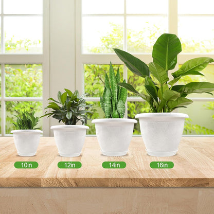 Plastic Flower Pots Planters for Indoor Plants, 4 Pack 12 Inch White Plant Pots with Drainage Hole