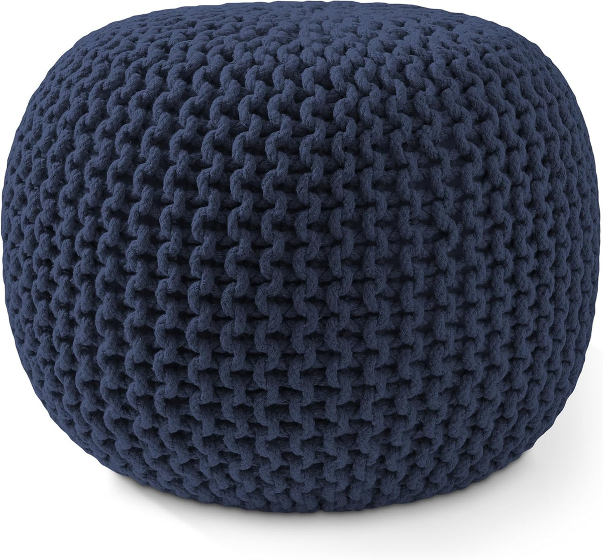 Casafield Round Pouf Ottoman, Navy Blue - 20" Diameter x 14.5" High Cotton Knit Foot Stool - Boho