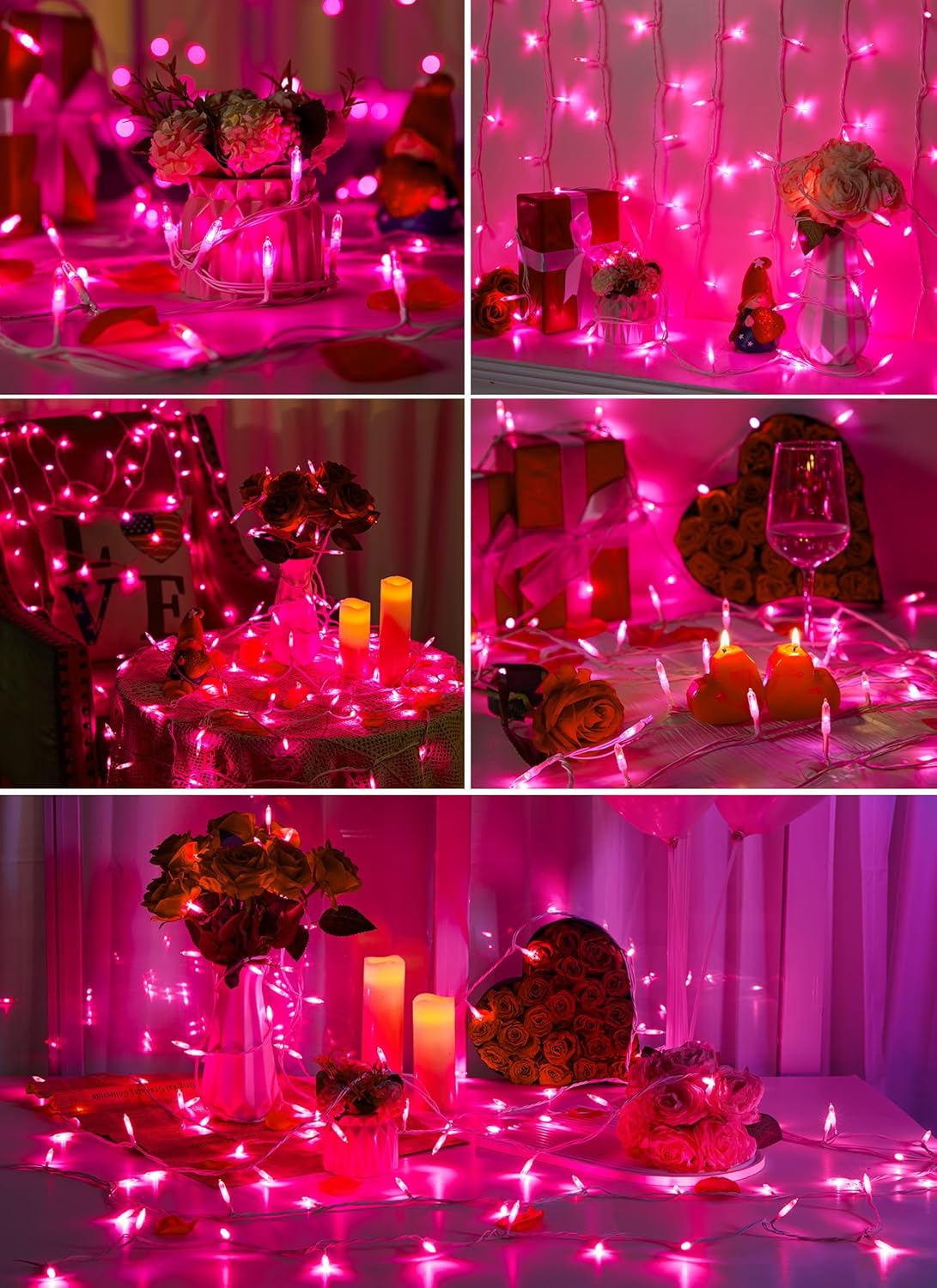 Pink Christmas Mini Lights, 39Feet 100 LED Pink String Light with 8 Lighting Modes, Connectable