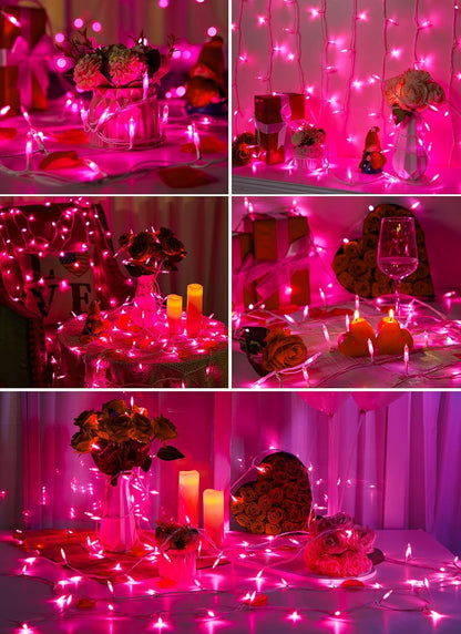 Pink Christmas Mini Lights, 39Feet 100 LED Pink String Light with 8 Lighting Modes, Connectable