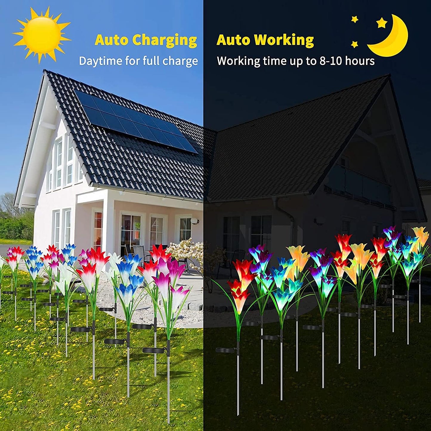 Solar Lights Outdoor Waterproof, 4 Pack Garden Decor Lights, 16 Multi-Color Changing Lily Solar