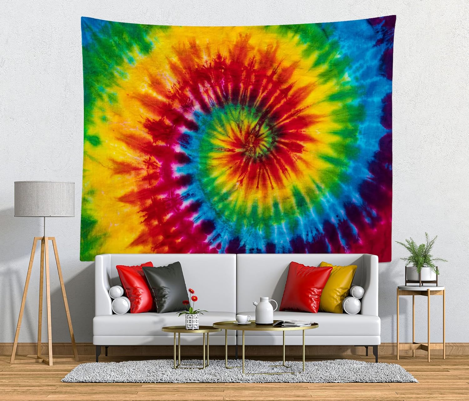 Loccor 10x6.5ft Tie Dye Tapestry Colorful Red Blue Yellow Green Orange Purple Retro Abstract