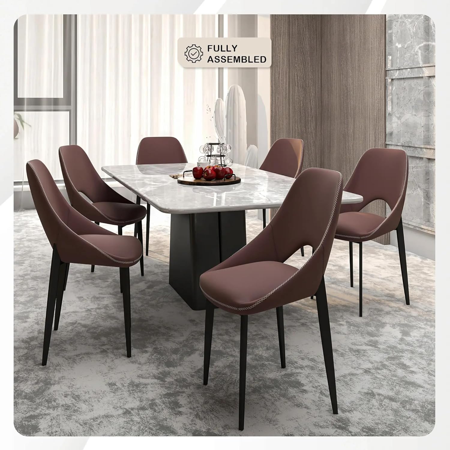 LeisureMod Amalfi Upholstered Fabric Dining Chair – Modern Side Chair with Iron Legs, Mid-Century