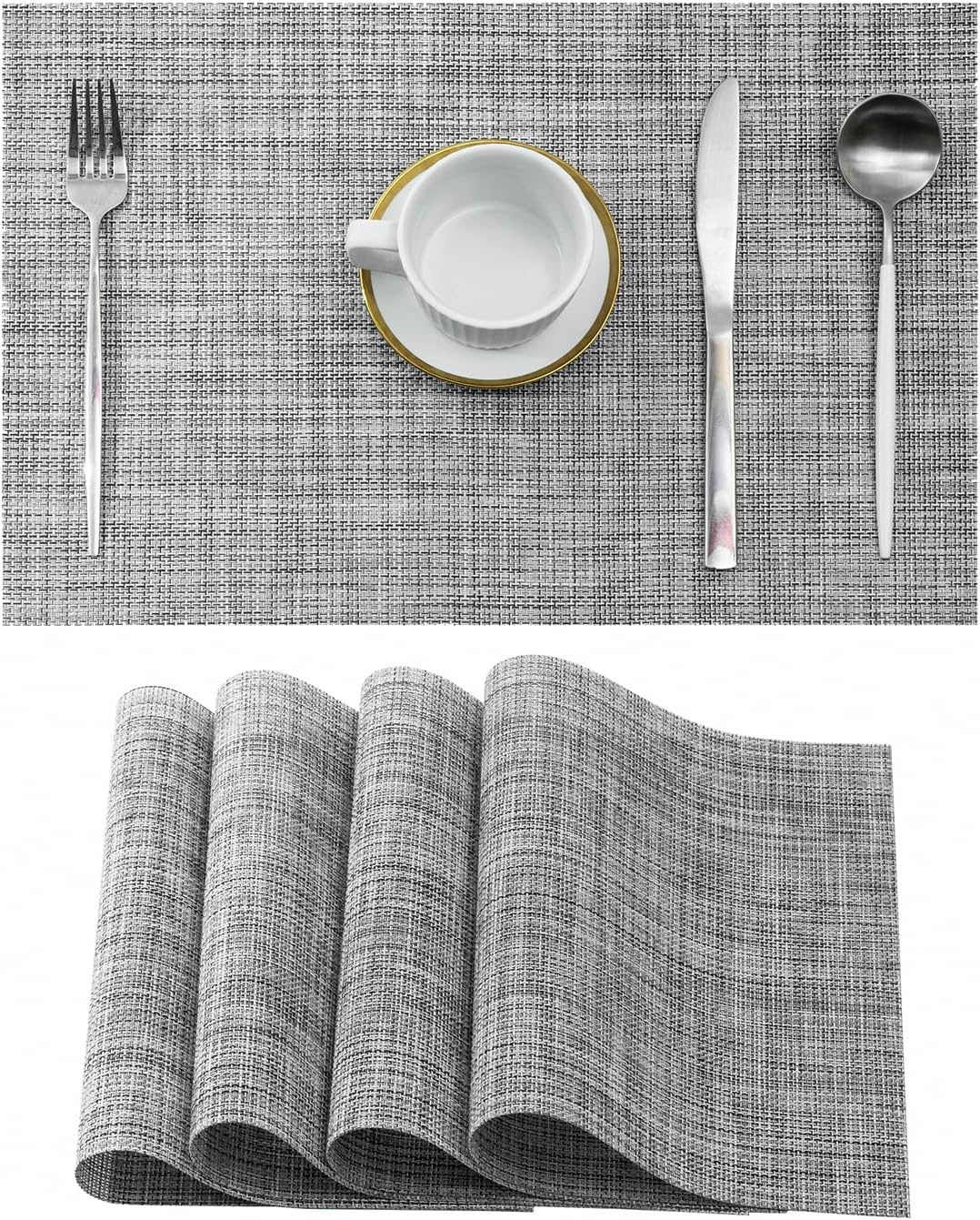 Leetaltree Linen Grey Placemats Set of 4 - Heat Resistant Non-Slip Place mats for Dining Table