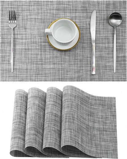 Leetaltree Linen Grey Placemats Set of 4 - Heat Resistant Non-Slip Place mats for Dining Table
