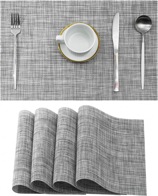 Leetaltree Linen Grey Placemats Set of 4 - Heat Resistant Non-Slip Place mats for Dining Table