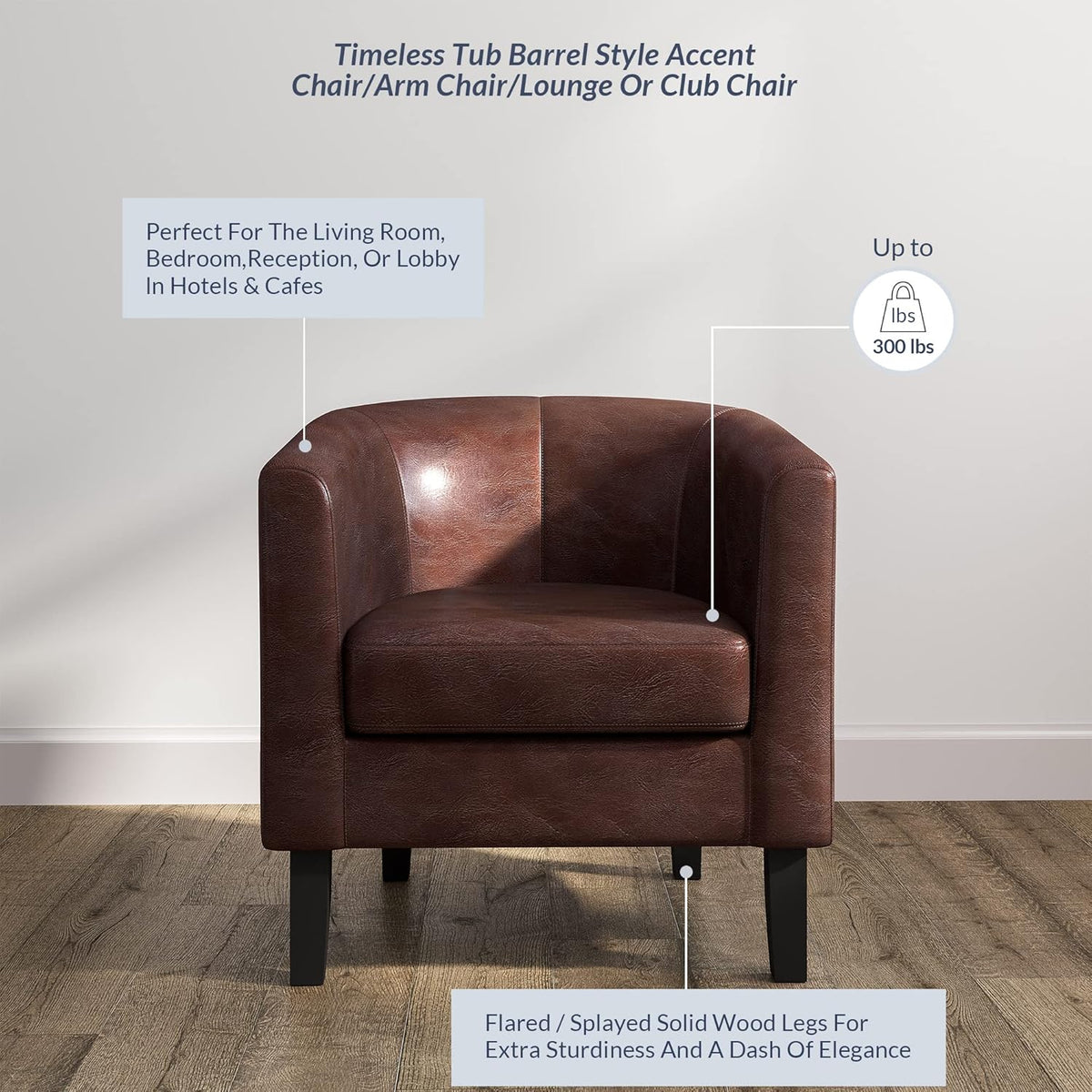 BELLEZE Accent Barrel Chair, Club Tub Sofa Corner Chair with Flared Legs and Cozy Soft Padding for