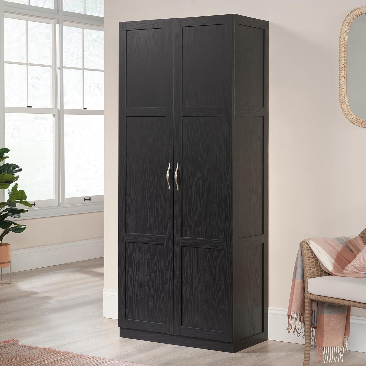 Sauder Tall Storage Cabinet, Black, 4 Adjustable Shelves, Multi-Room Use