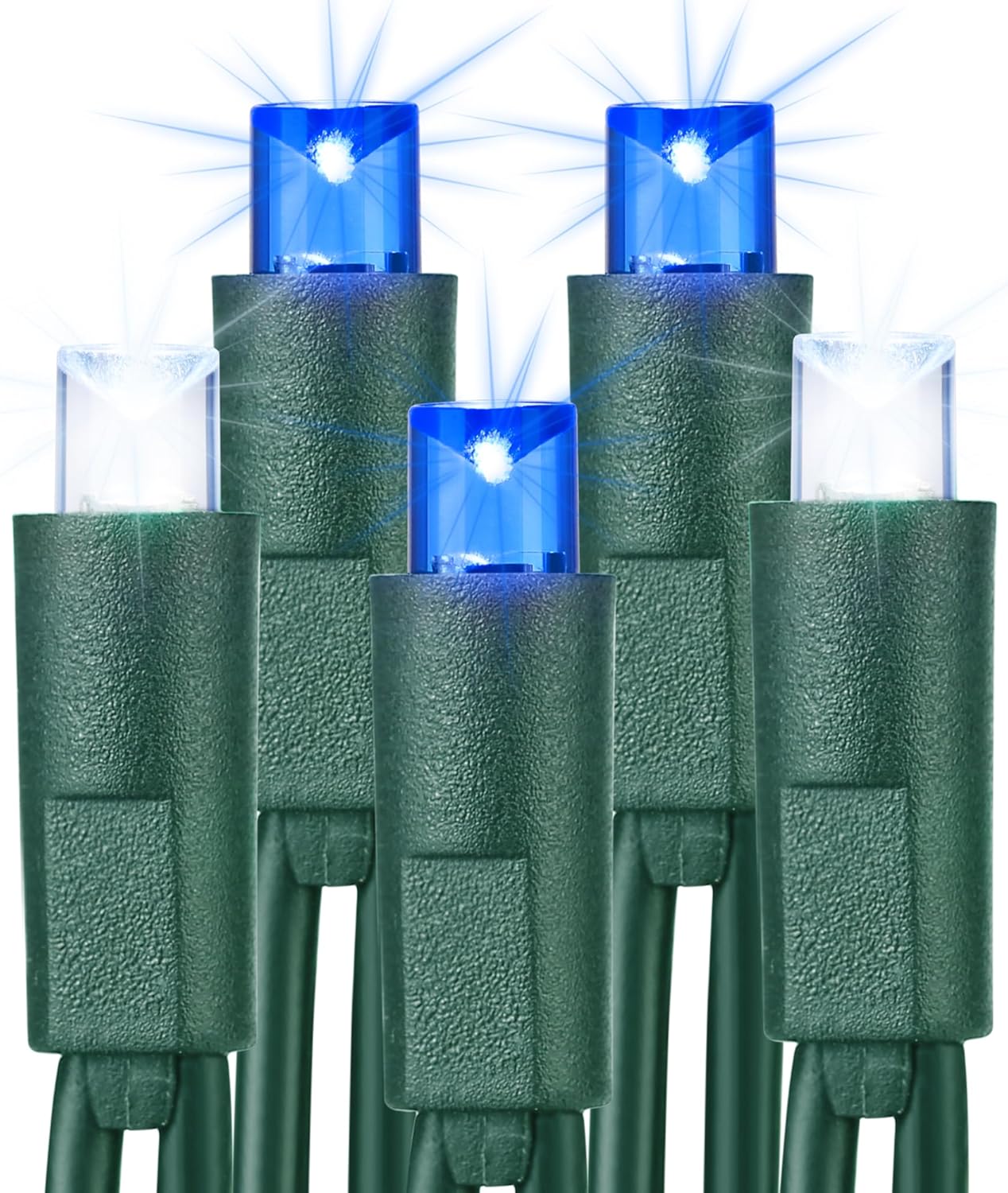 Brizled Blue & White Christmas Lights, 33ft 100 LED 5MM Wide Angle Christmas Lights, Mini String