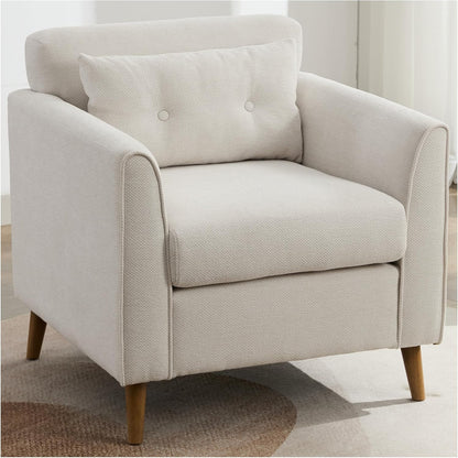 Modern Accent Chair with Wooden Legs Plush Fabric Armchair Chenille Side Single Sofa Chair for