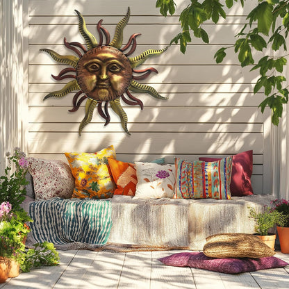 LIFFY 30" Large Sun Wall Decor - Metal Sun Face Wall Sculpture, 3D Hand-Painted Outdoor Wall Art