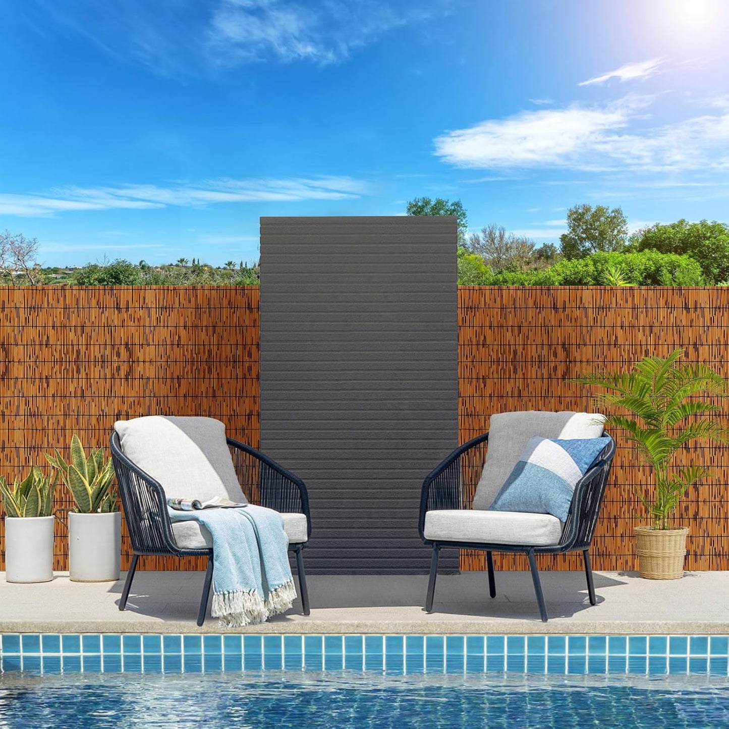 Bamboo Privacy Fence, Decorative Bamboo Fence Rolls 6 Feet High, Light Russet Reed Screens Outdoor