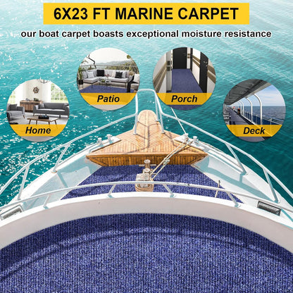 Marine Carpet,6 FT x 23 FT Deep Blue Indoor Outdoor Carpet 0.2" Thick Boat Carpet with Water-Proof