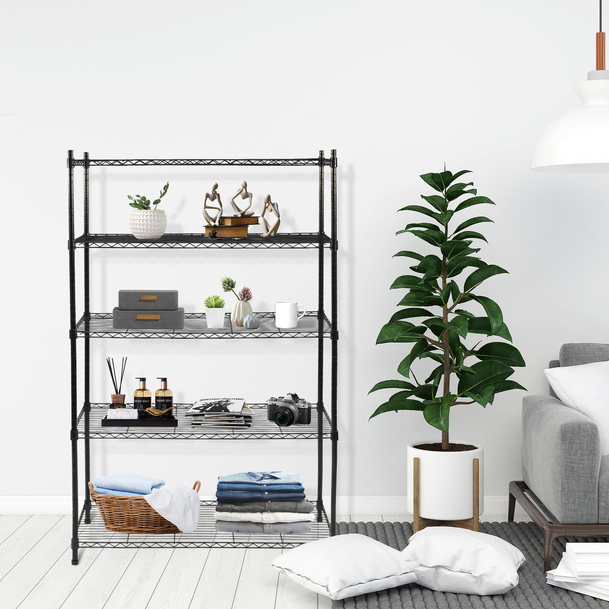 Elevon 5-Tier Storage Shelves, Adjustable Metal Wire Shelving Unit with Leveling Feet Heavy Duty