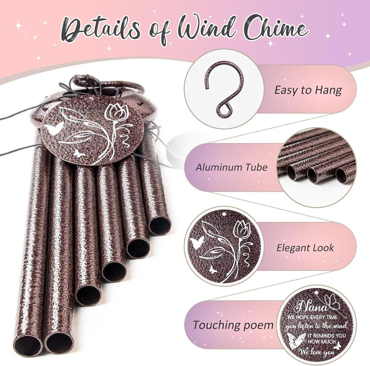 Gifts for Nana, 25''Wind Chimes, Birthday Gift for Nana from Grandkids, Mothers Day, Thanksgiving