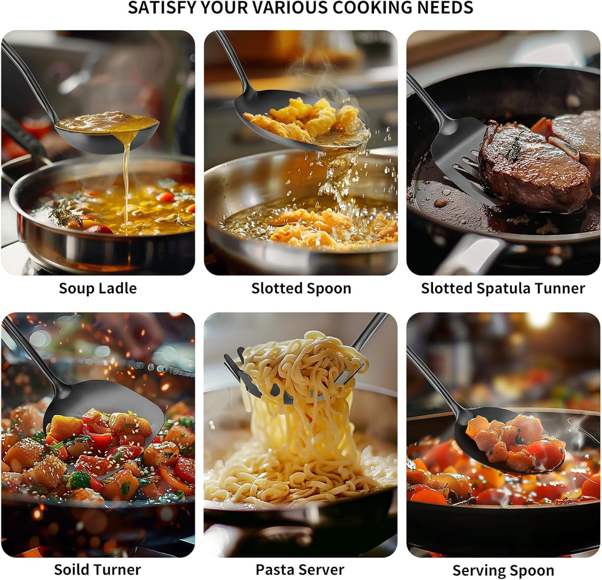 304 Stainless Steel Cooking Utensil,Kitchen Kitchen Utensil with Spatula, Solid Spoon, Ladle