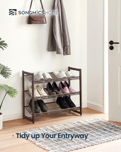 SONGMICS HOME 3-Tier Stackable Shoe Rack, Metal Shoe Organizer for Closet, Entryway, Garage, Flat