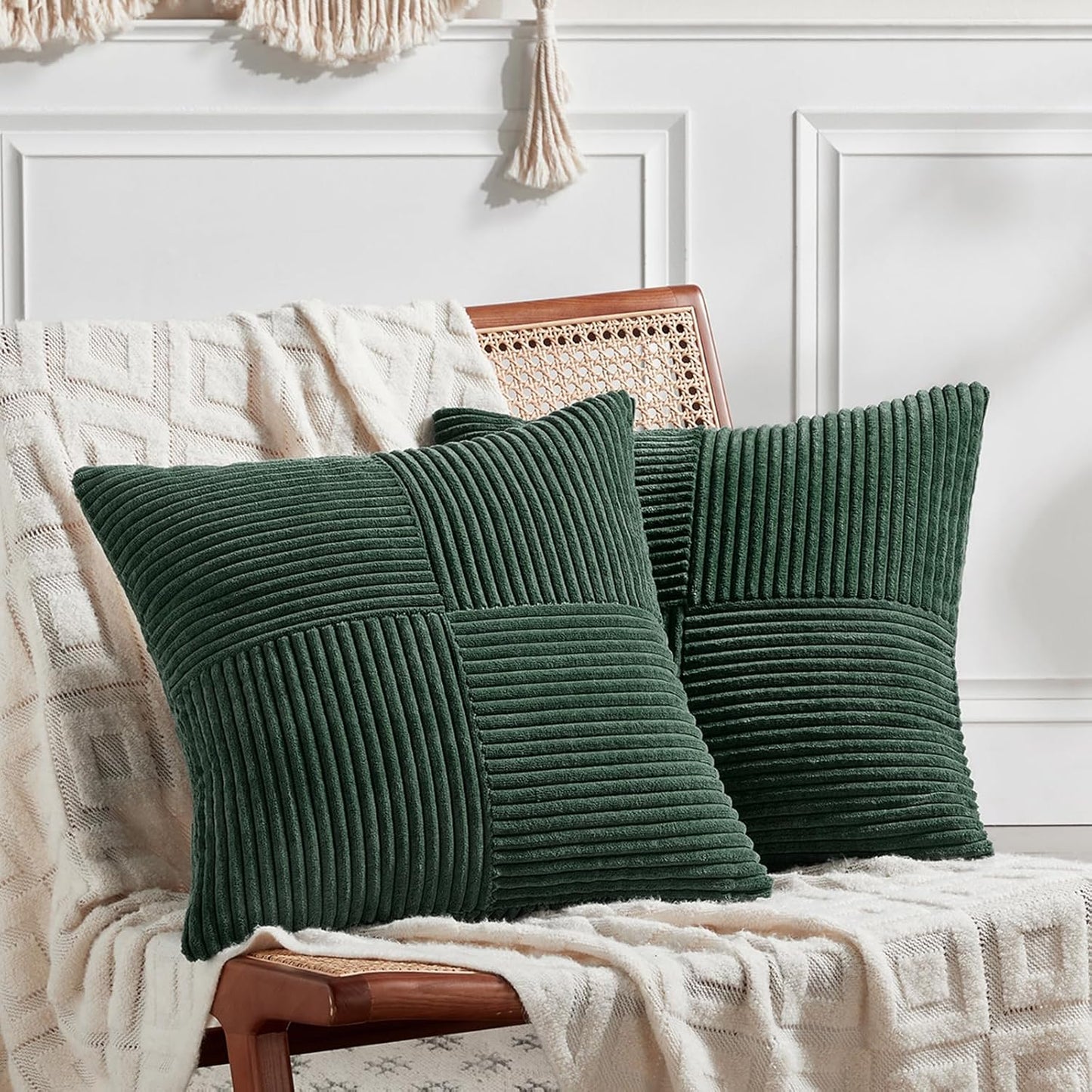 Fancy Homi Set of 2 Dark Green Decorative Throw Pillow Covers 20x20 Inch for Living Room Couch Bed
