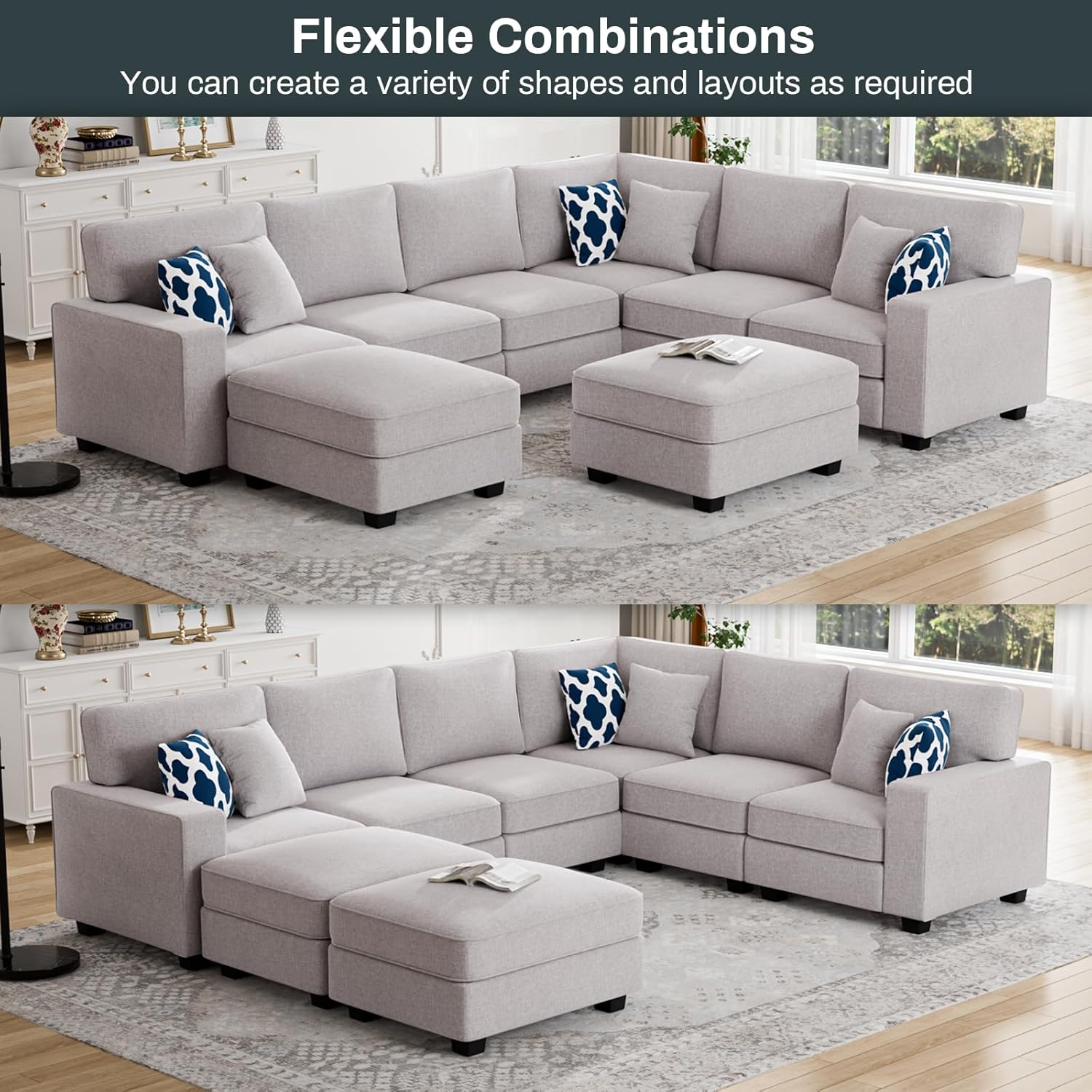 L Lengend Vansen Modular Sectional Sofa U Shaped Couch with Ottoman Modern Reversible Corner