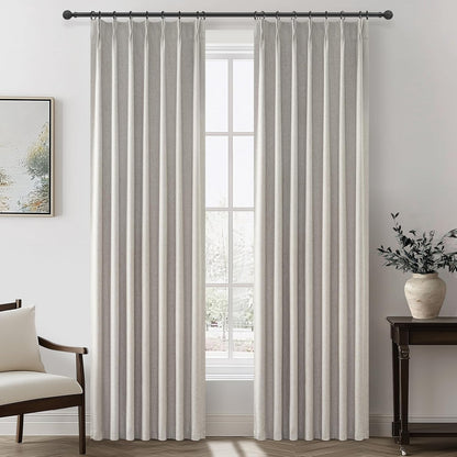 Natural Melange Pleat Room Darkening Curtains 84 Inch Length 2 Panels Set for Living Room, Linen