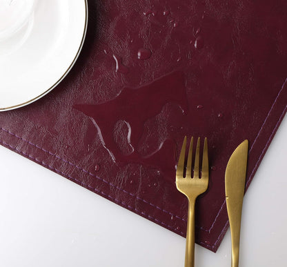 Waterproof PU Placemats, Faux Leather Dining Table Mat, Set of 6, Easy to Wipe Off Scrub Vinyl Mat