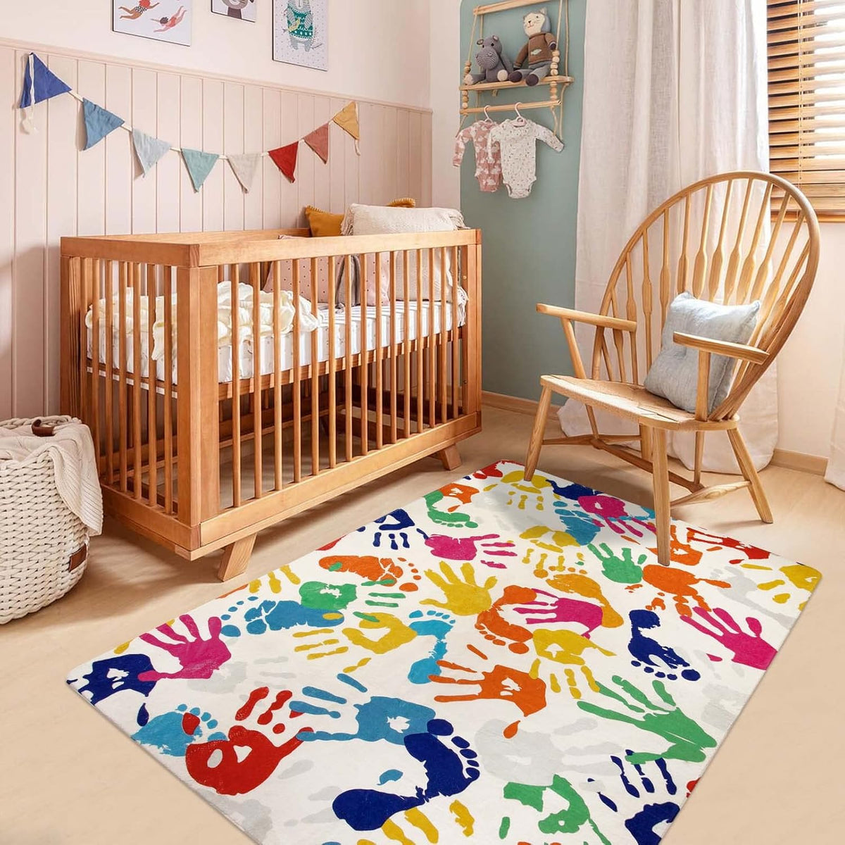 STARUIA Handprints and Footprints Kids Rug Play Carpet, 4'x6' Washable Colorful Area Rug for