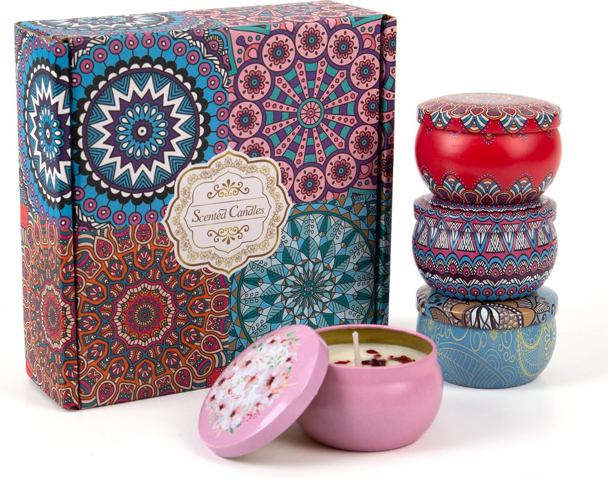 Aromatherapy Soy Candles Gift Set for Women ??4 Pack Scented Candle Set with Lavender, Rose