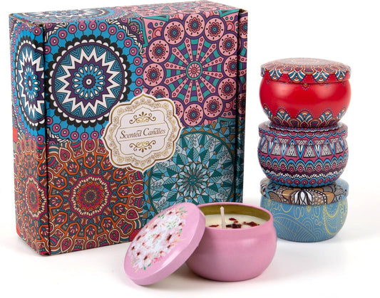 Aromatherapy Soy Candles Gift Set for Women ??4 Pack Scented Candle Set with Lavender, Rose