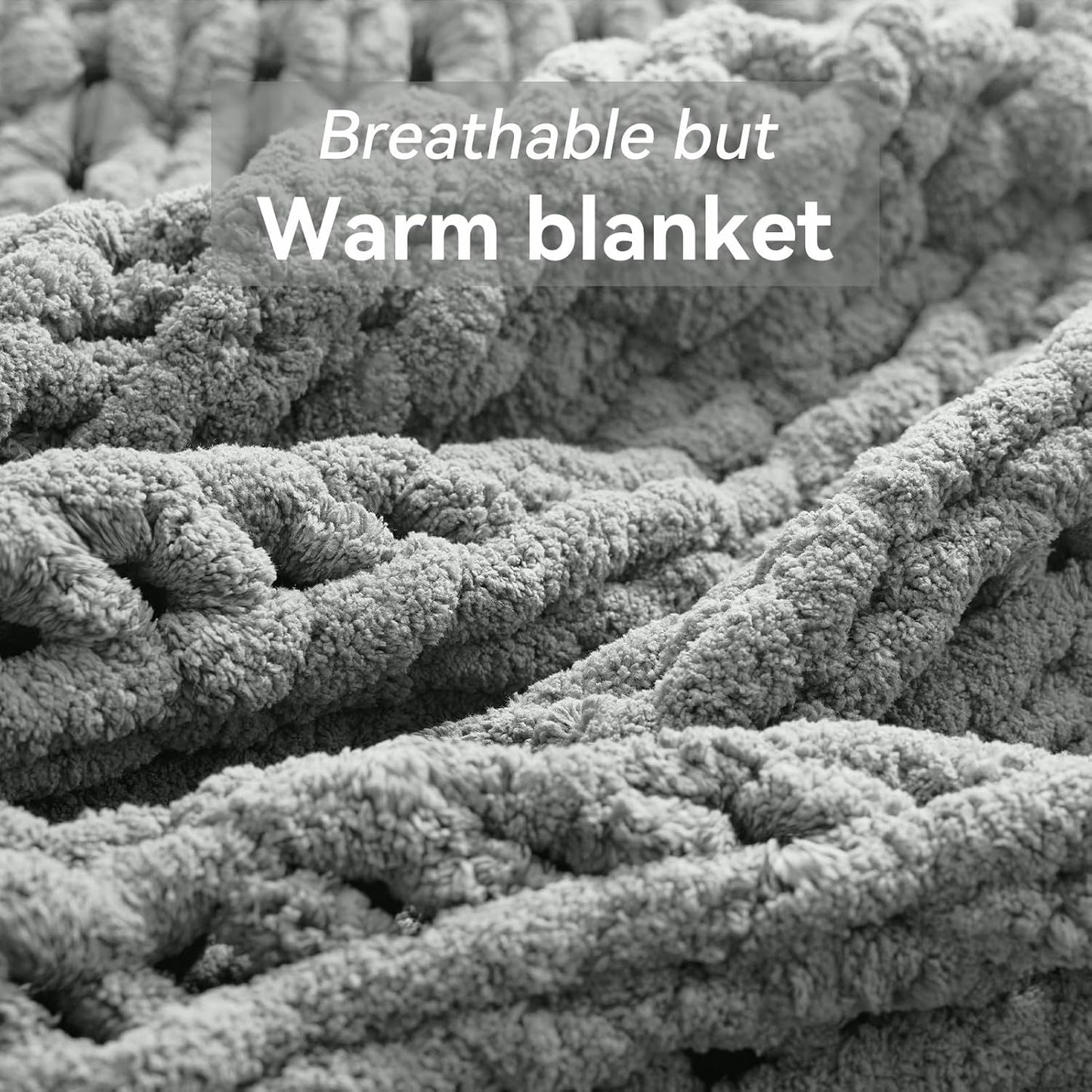 Chunky Knit Throw Blanket, 50''*60'' Knitted Throw Chenille Yarn for Bed Couch, Handmade Light Grey