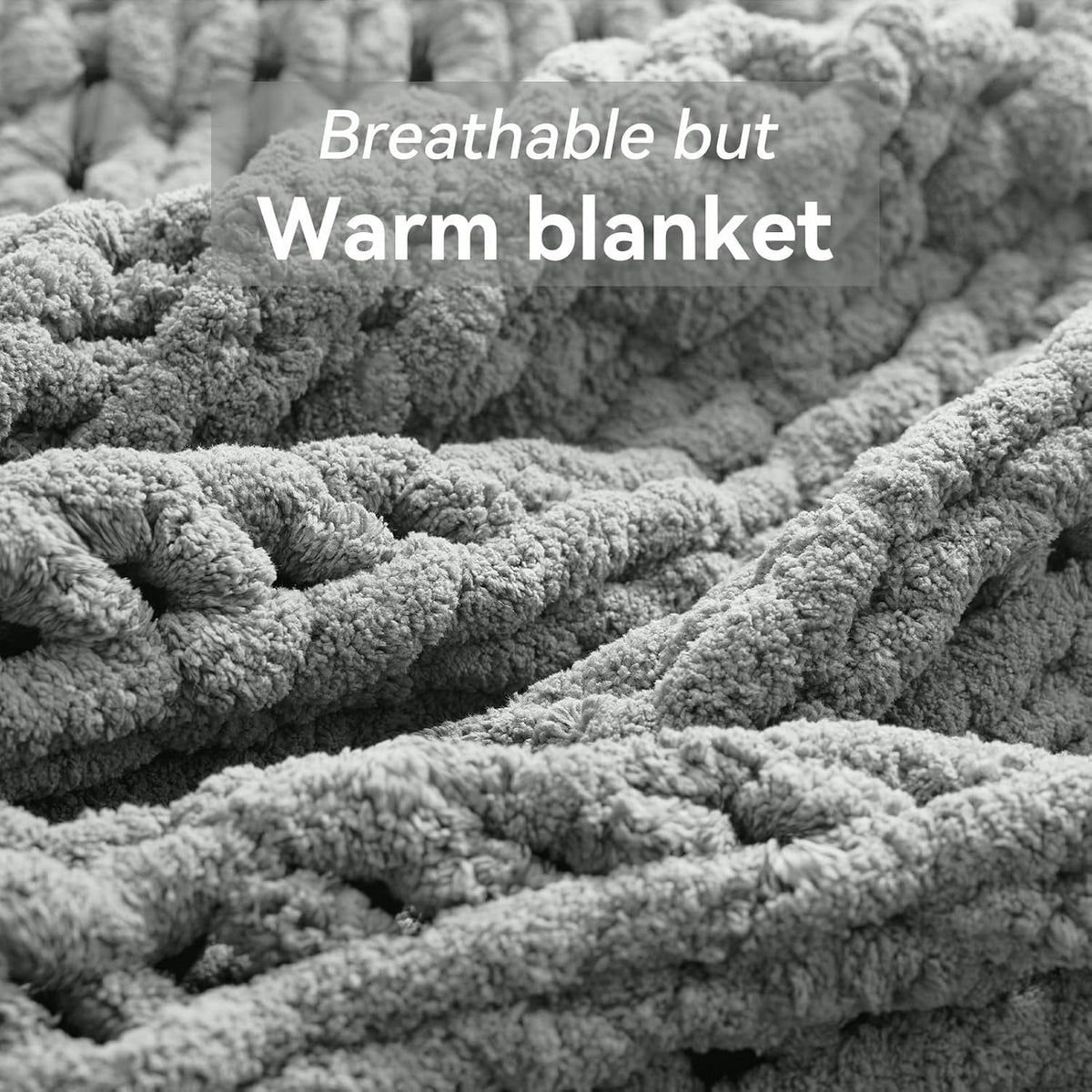 Chunky Knit Throw Blanket, 50''*60'' Knitted Throw Chenille Yarn for Bed Couch, Handmade Light Grey