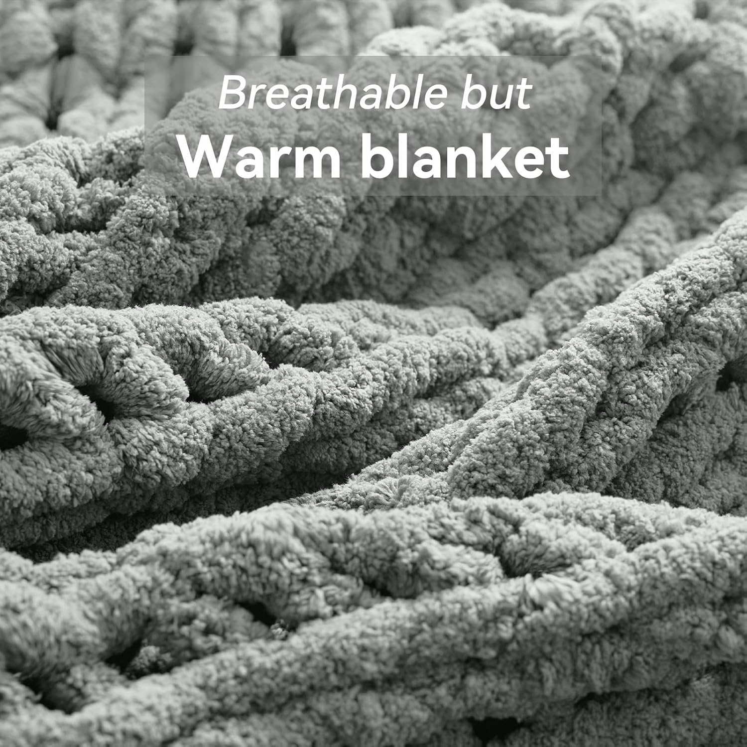 Chunky Knit Throw Blanket, 40''*50'' Knitted Throw Chenille Yarn for Bed Couch, Handmade Light Grey