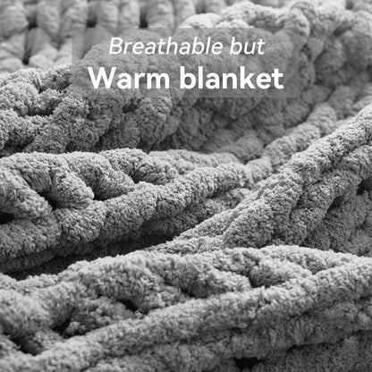 Chunky Knit Throw Blanket, 30''*40'' Knitted Throw Chenille Yarn for Bed Couch, Handmade Light Grey
