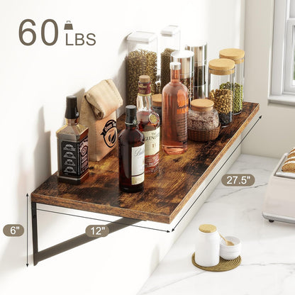 Fun Memories 27.5" W x12 D Floating Shelves, Large Wall Shelves 27.5 Inch Long, Set of 2, Farmhouse