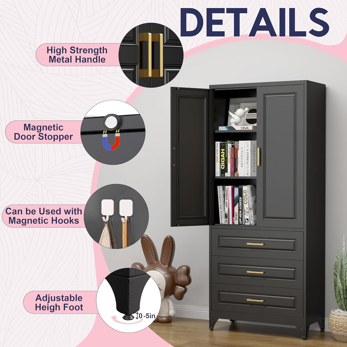 Pantry Kitchen Cabinet with Drawer, 75" Tall Pantry Storage Cabinet, Metal Storage Cabinets with