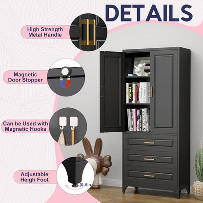 Pantry Kitchen Cabinet with Drawer, 75" Tall Pantry Storage Cabinet, Metal Storage Cabinets with