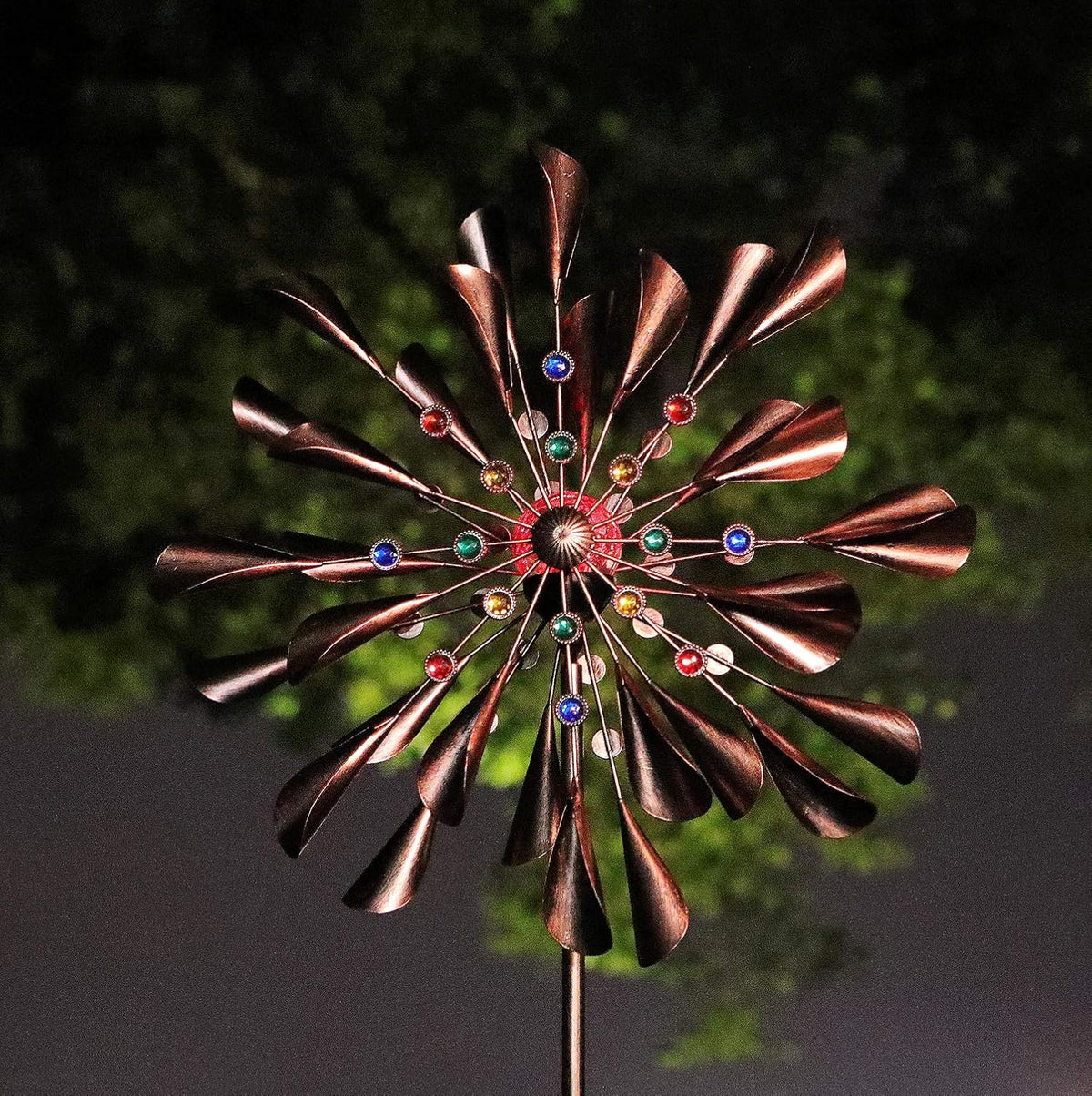 Large 79In Copper Kinetic Wind Spinner Multi-Color Seasonal LED Lighting Solar Powered Glass Ball