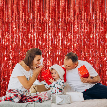 GOER 6.4 ft x 8.2 ft Metallic Tinsel Foil Fringe Curtains,Pack of 2 Party Streamer Backdrop for