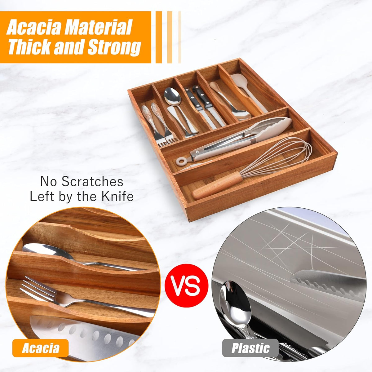 Bellsal Bamboo Silverware Organizer, 12"x15.7" Utensil Holder Cutlery Tray with Grooved Drawer