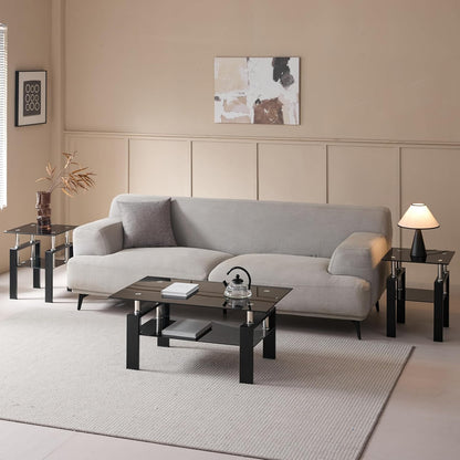 Black Glass Coffee Table for Living Room, Mordern Rectangle Tempered Glass Sofa Center Tables with