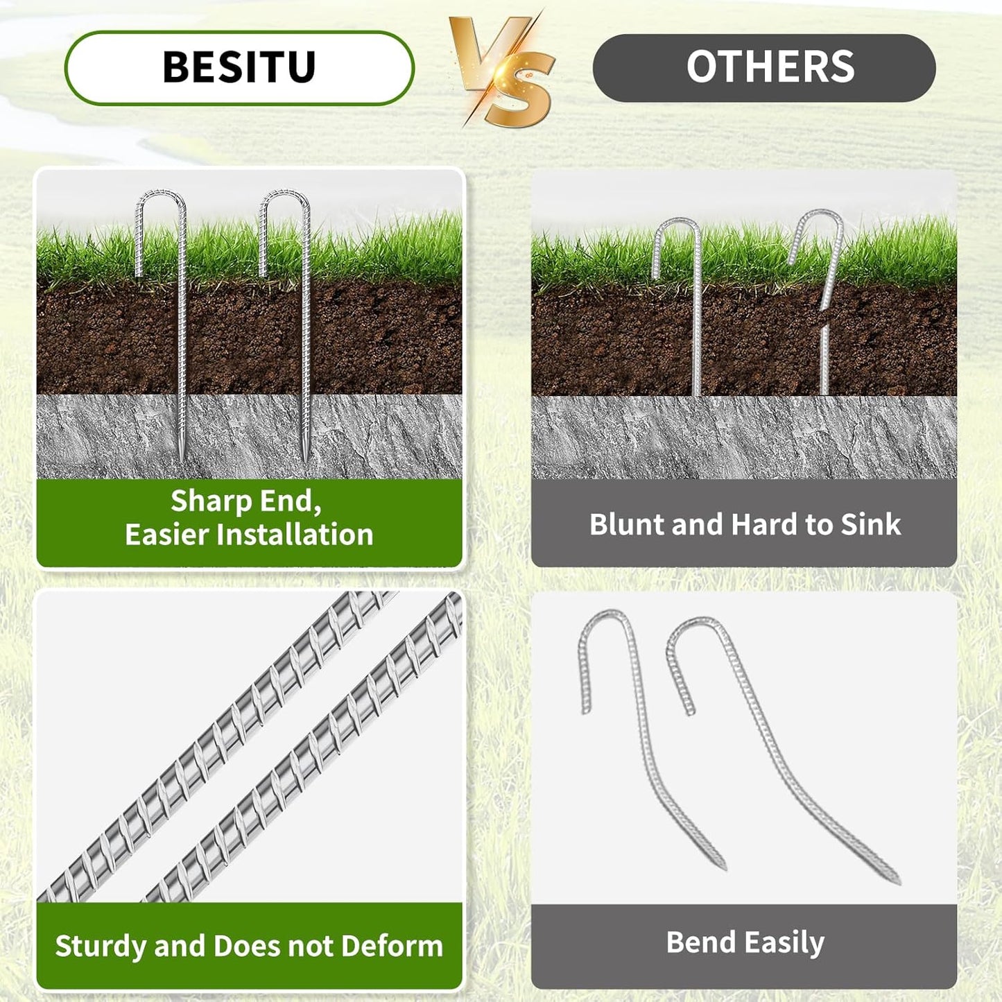 12 inch Stakes Heavy Duty 100-Pack J Hook Metal Fence Stake for Dogs Digging Tent and Outdoor