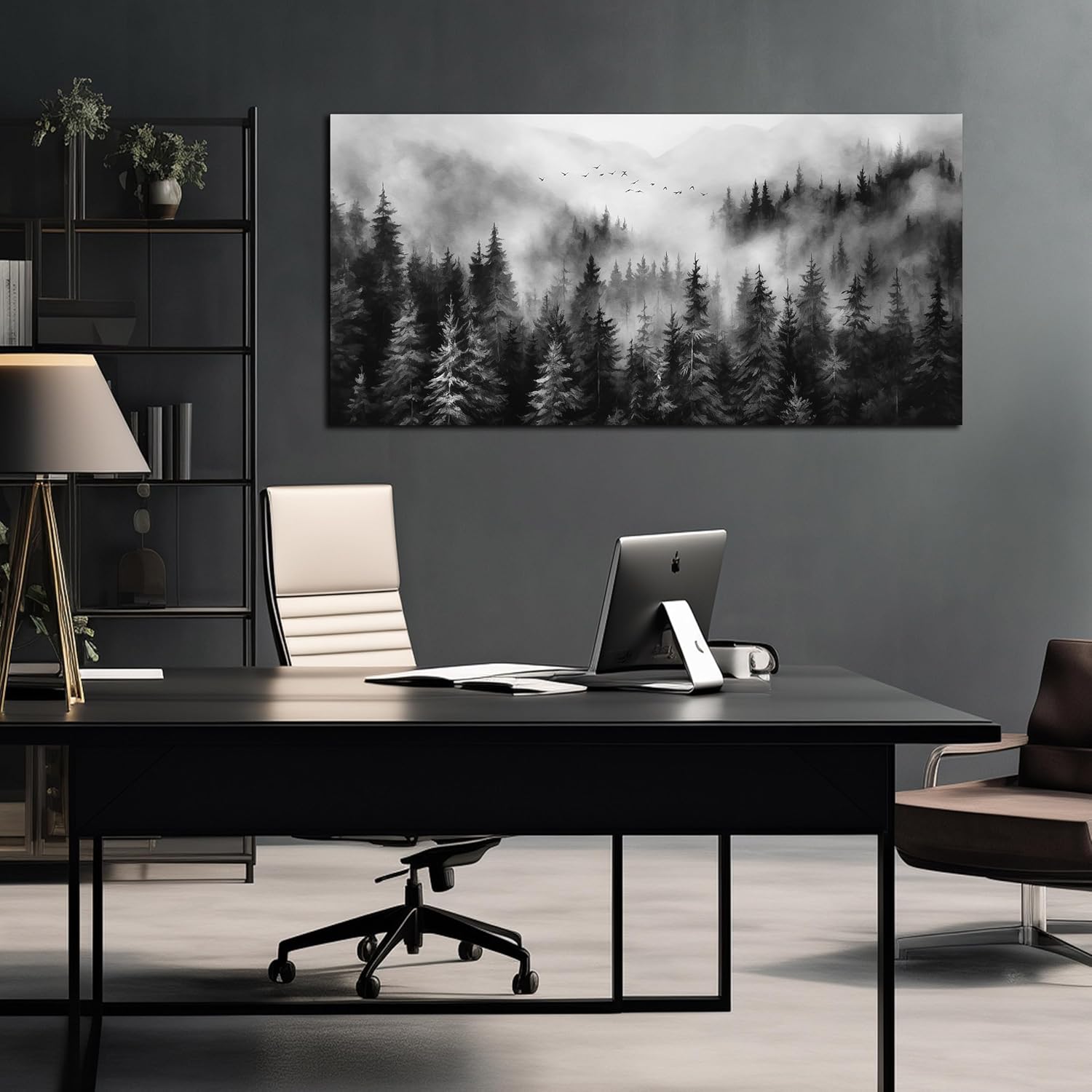 Black and White Canvas Wall Art for Office,Forest Wall Art for Bedroom Above Bed 24 x 48 Inch