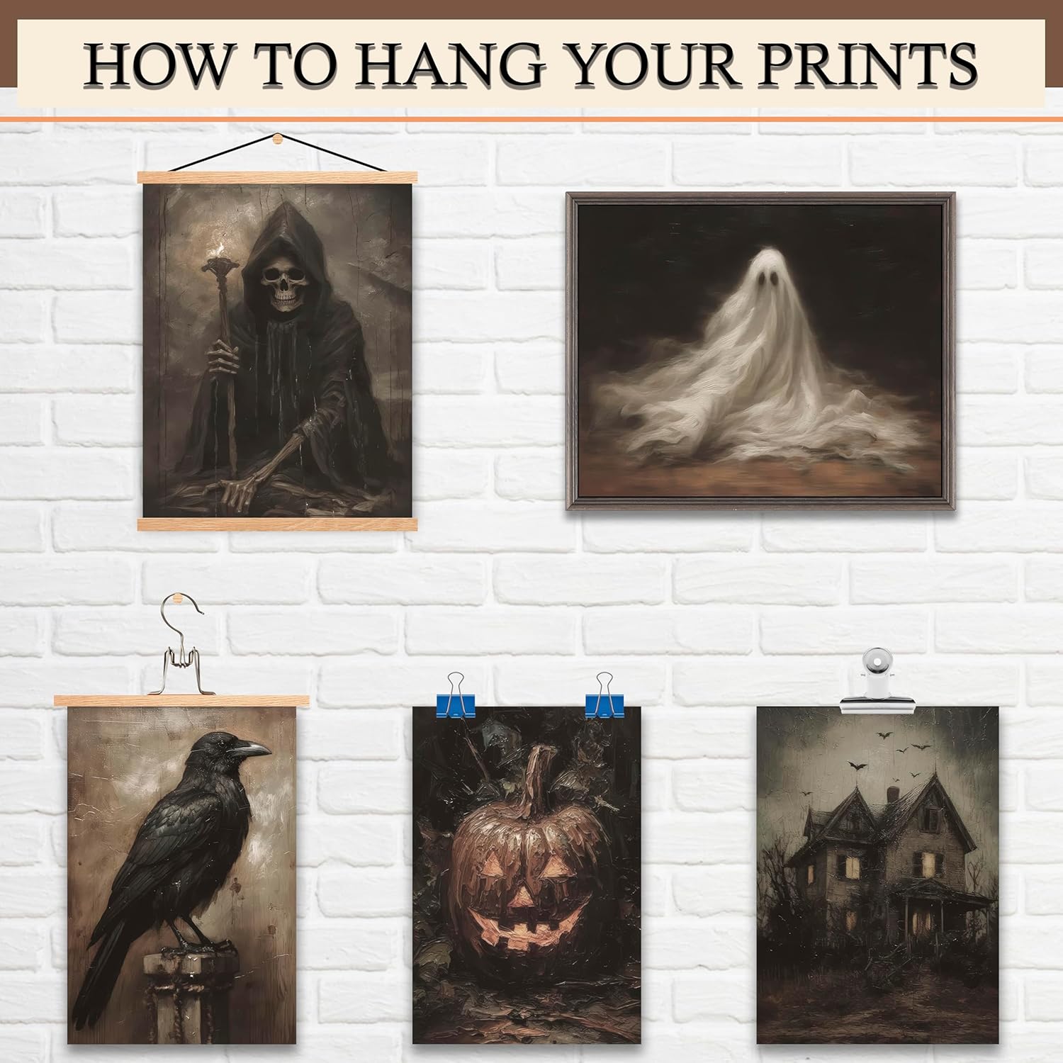 LANCHI95 12 Pcs Halloween Wall Art Prints, Vintage Witch Posters, Cute Ghost Pictures for Bedroom