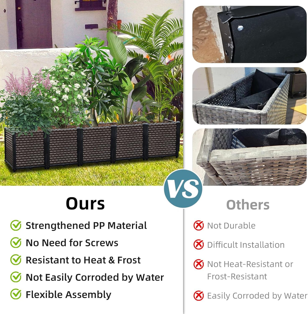 Large Planters for Outdoor Plants - Deepened 20" H, Raised Beds for Gardening Self Watering