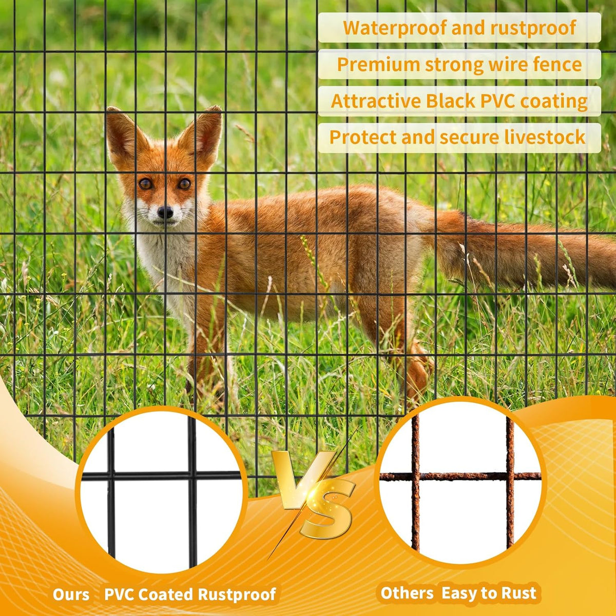 Wire Fence 36in x 50ft, 2 x 3 Inch 16GA, Garden Fence Garden Border Fencing Roll Vinyl Coating