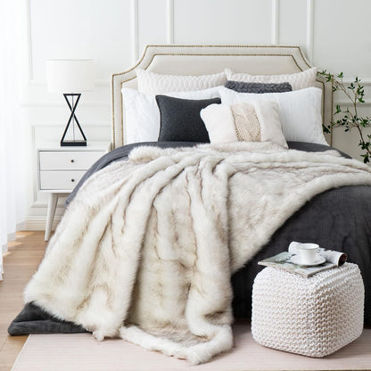 BATTILO HOME Luxury Ivory White Faux Fur Throw Blanket for Bed, Extra Large Super Soft Fluffy Cozy