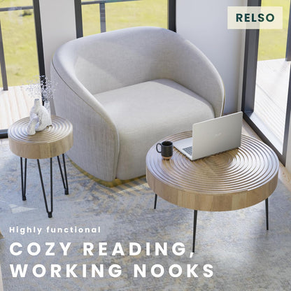 Relso Aspen Round Nesting Coffee Table Set of 2 – Solid Wood Nesting Tables with Metal Legs